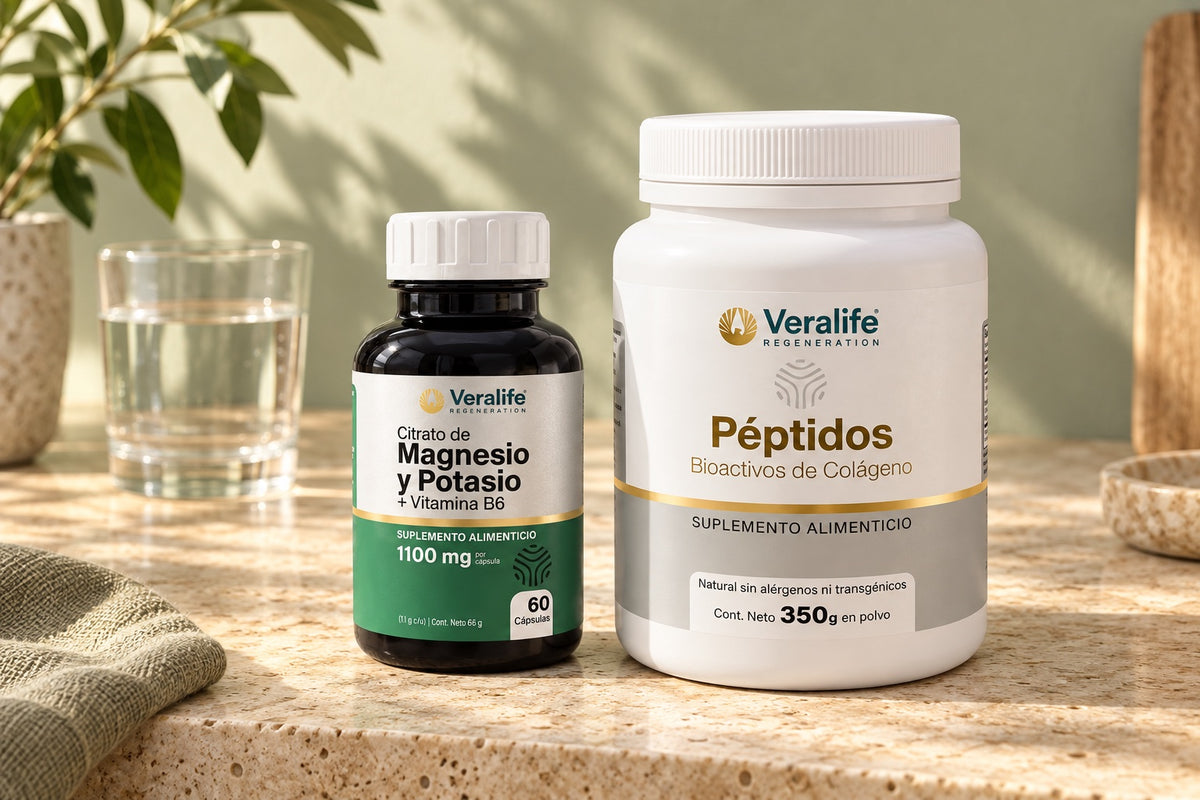 Citrato de Magnesio y Potasio y Péptidos Bioactivos de Colágeno Veralife en una composición de estudio
