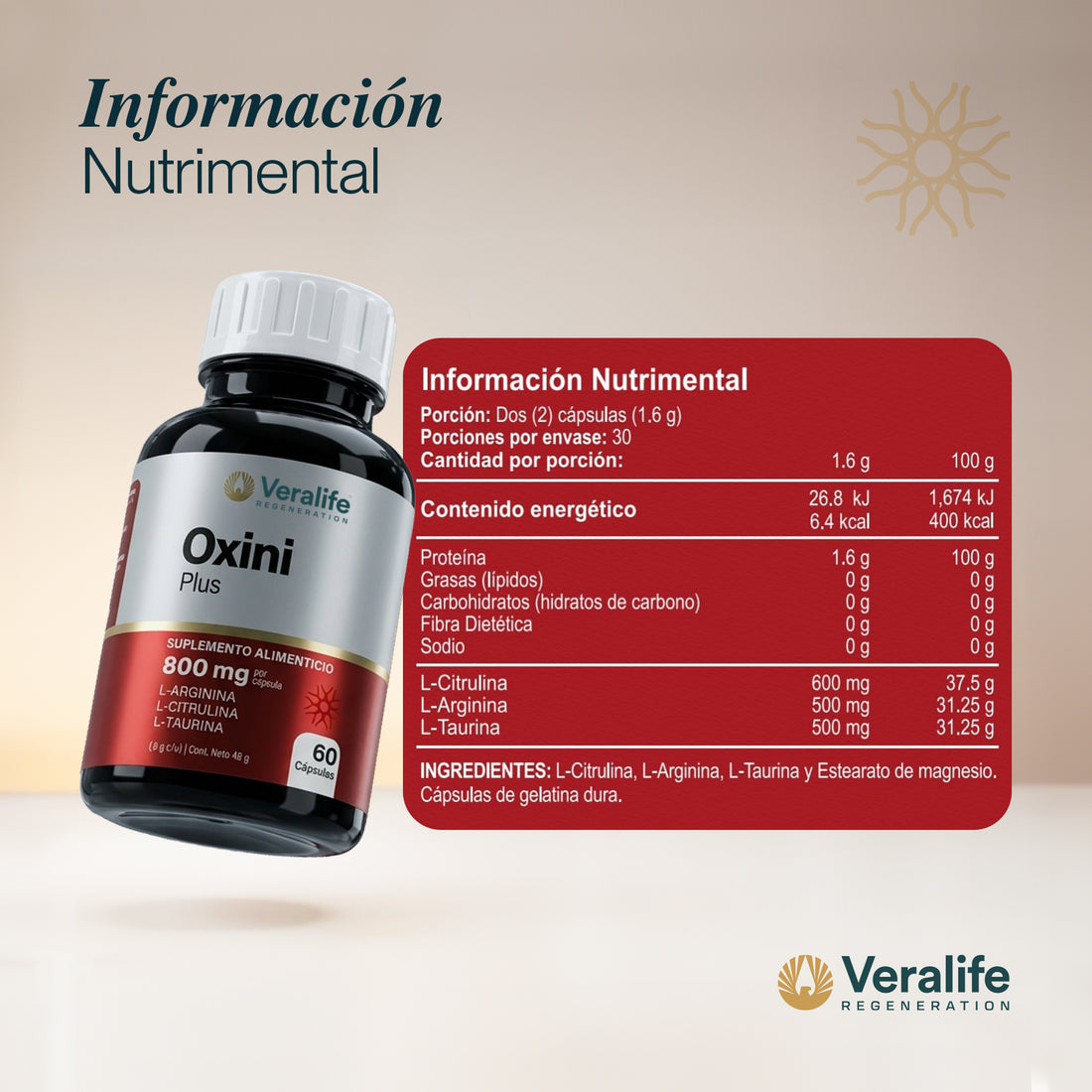 Oxini Plus: información nutrimental e ingredientes